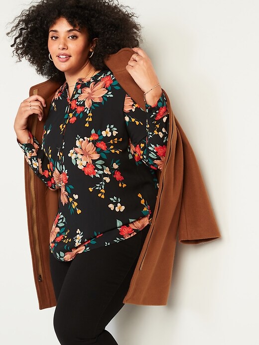 Image number 3 showing, No-Peek Button-Front Plus-Size Popover Stretch Tunic