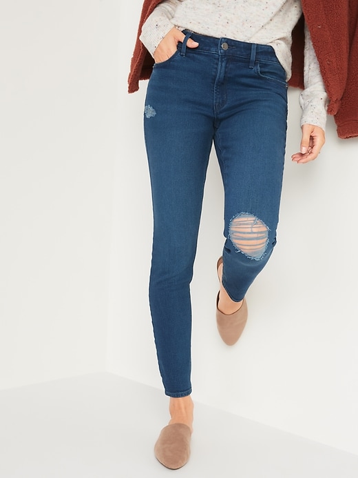 Image number 1 showing, Mid-Rise Rockstar Super Skinny Ripped Jeans for Women