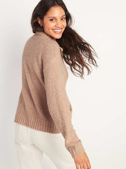 Image number 2 showing, Cozy Bouclé-Knit Mock-Neck Zip-Front Sweater for Women