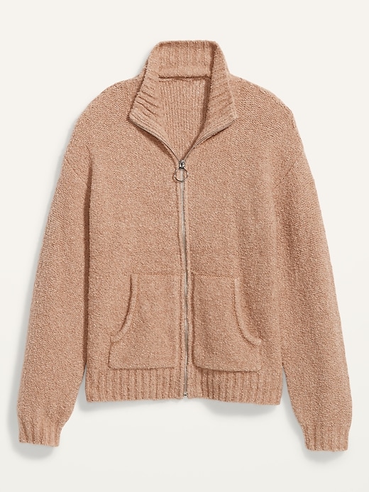 Image number 4 showing, Cozy Bouclé-Knit Mock-Neck Zip-Front Sweater for Women