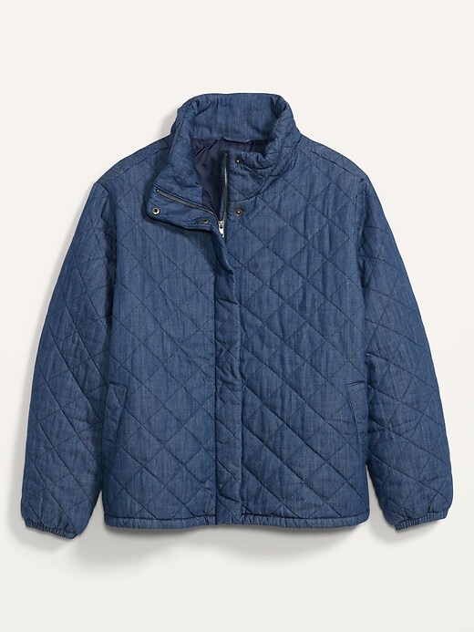 Image number 4 showing, Lightweight Diamond Quilted Plus-Size Chambray Puffer Jacket