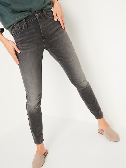 Image number 1 showing, High-Waisted Rockstar Built-In Warm Super Skinny Gray Jeans for Women