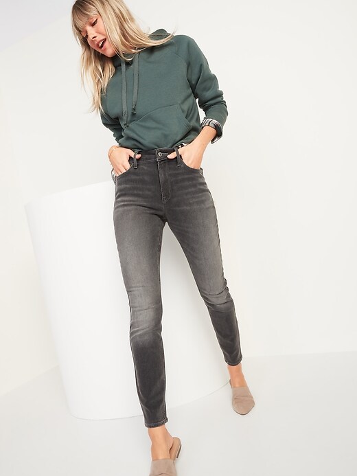 Image number 3 showing, High-Waisted Rockstar Built-In Warm Super Skinny Gray Jeans for Women