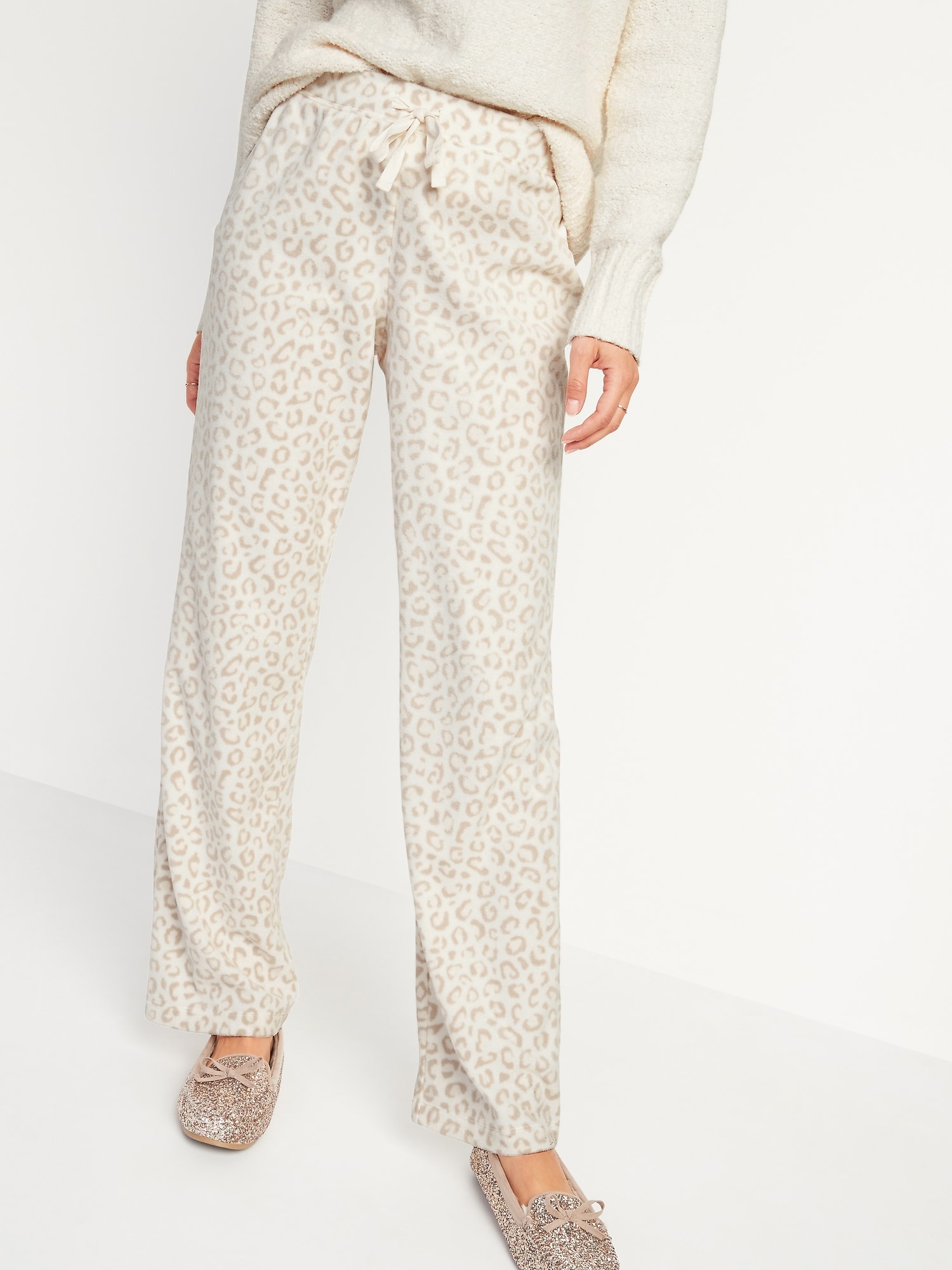 Old Navy Women's Fleece Pajama / Lounge Pants Beige Animal Print