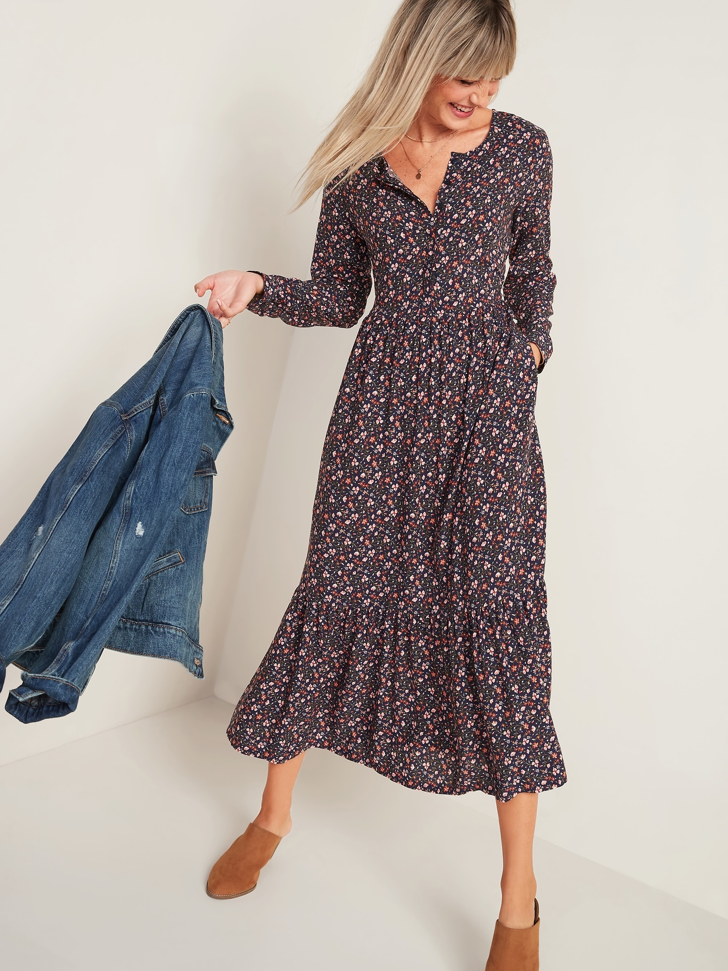 Floral-Print Maxi Tiered-Hem Swing Dress for Women | Old Navy