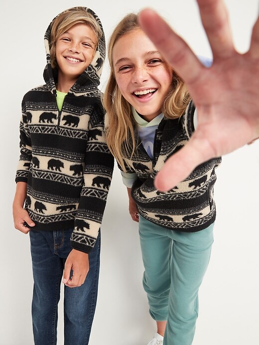 View large product image 1 of 3. Gender-Neutral Printed Sherpa 1/2-Zip Pullover Hoodie For Kids