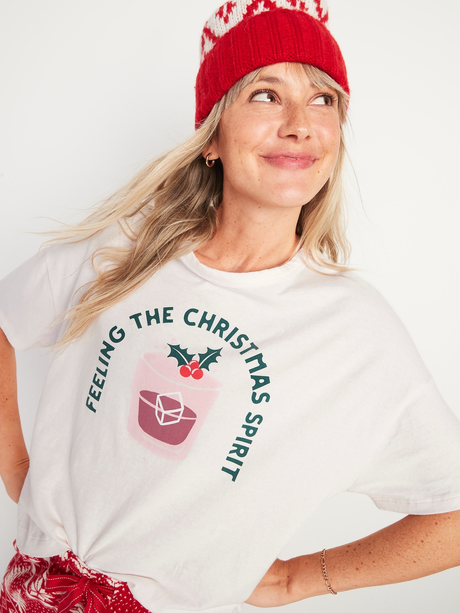 Loose-Fit Christmas Graphic Easy Tee for Women