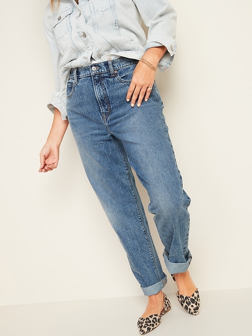 Image number 1 showing, Extra High-Waisted Sky-Hi Straight Rigid Jeans for Women