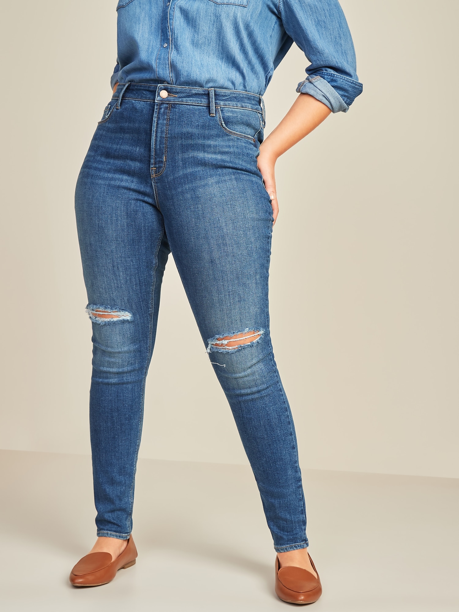 high waist tattered jeans