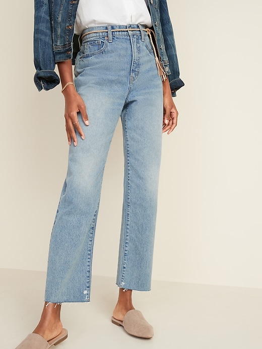 Image number 6 showing, Extra-High Waisted Sky-Hi Straight Rigid Raw-Edge Jeans for Women