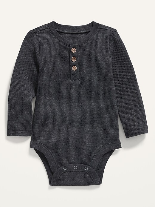 View large product image 1 of 2. Unisex Henley Thermal Bodysuit For Baby