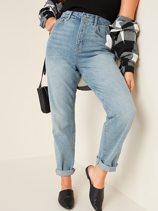 Image number 1 showing, Extra-High Waisted Sky-Hi Straight Rigid Raw-Edge Jeans for Women