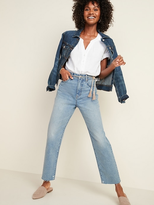 Image number 8 showing, Extra-High Waisted Sky-Hi Straight Rigid Raw-Edge Jeans for Women