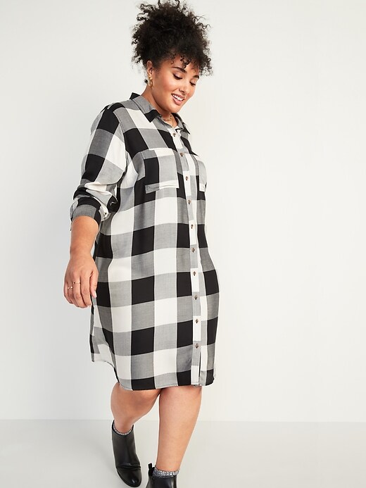 Image number 1 showing, Plaid Lightweight Flannel Plus-Size No-Peek Shirt Dress