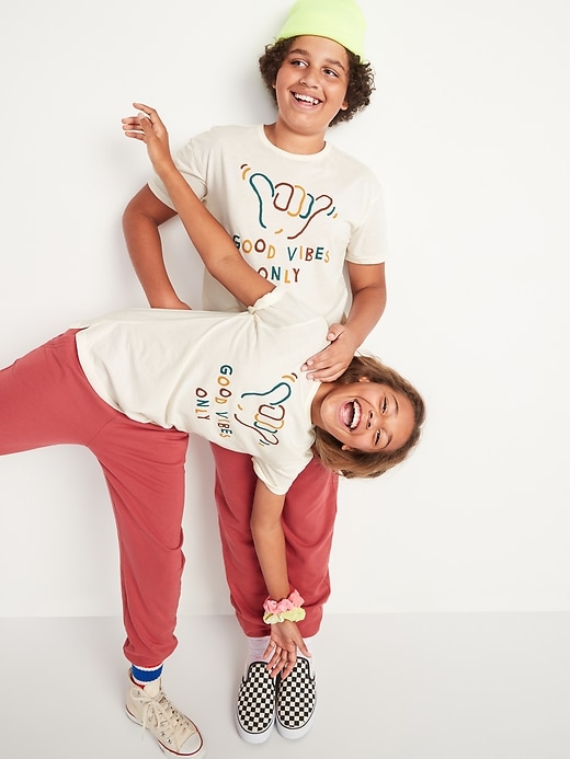 View large product image 1 of 2. Gender-Neutral "Good Vibes Only" Graphic Short-Sleeve Tee for Kids