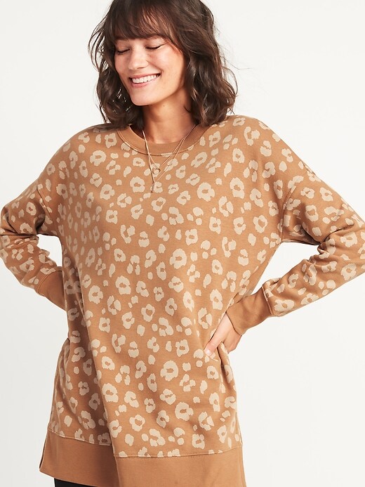 Image number 1 showing, Loose Vintage Leopard-Print Tunic Sweatshirt for Women