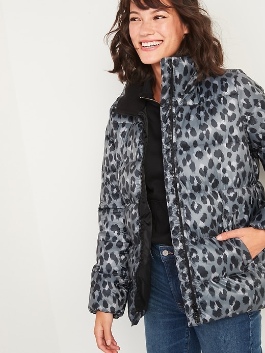 Image number 1 showing, Frost-Free Leopard-Print Zip Puffer Jacket for Women