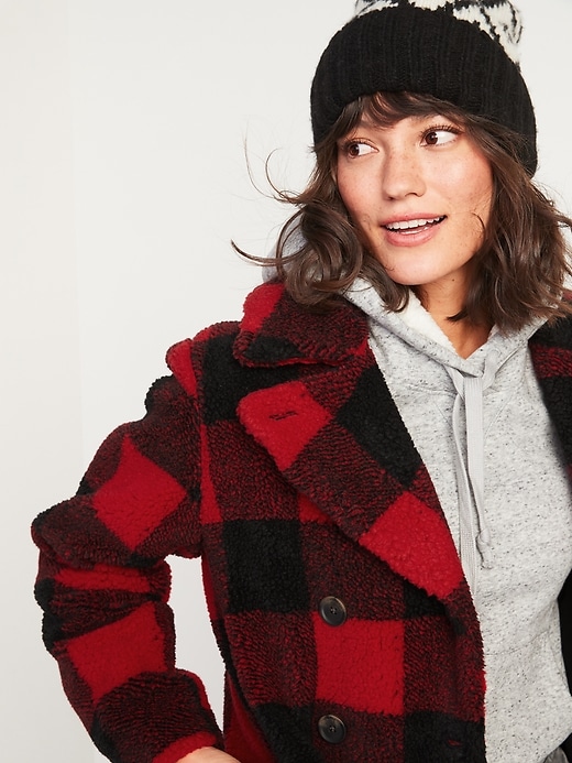Image number 3 showing, Cozy Plaid Sherpa Peacoat for Women