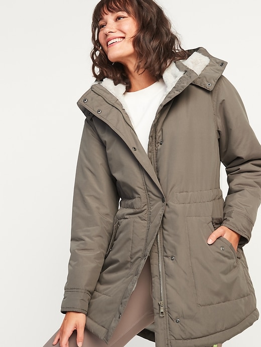 View large product image 1 of 2. Faux-Fur Lined Hooded Parka Coat for Women