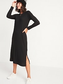 View large product image 3 of 3. Rib-Knit Long-Sleeve Midi Shift Dress