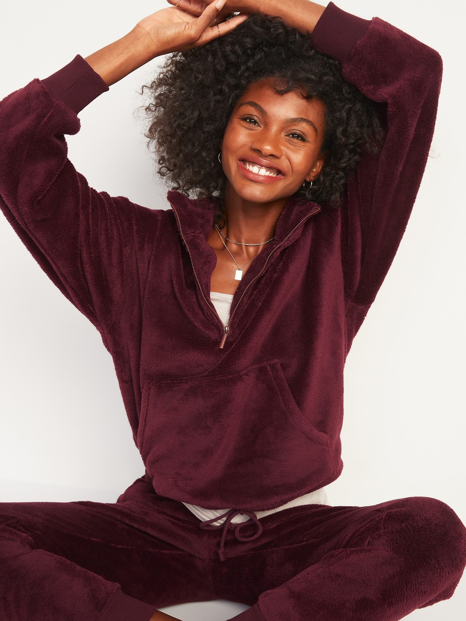 Cozy Faux-Fur Half-Zip Cinch-Hem Sweatshirt for Women | Old Navy