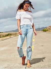 View large product image 3 of 3. Extra High-Waisted Sky-Hi Straight Distressed Jeans for Women