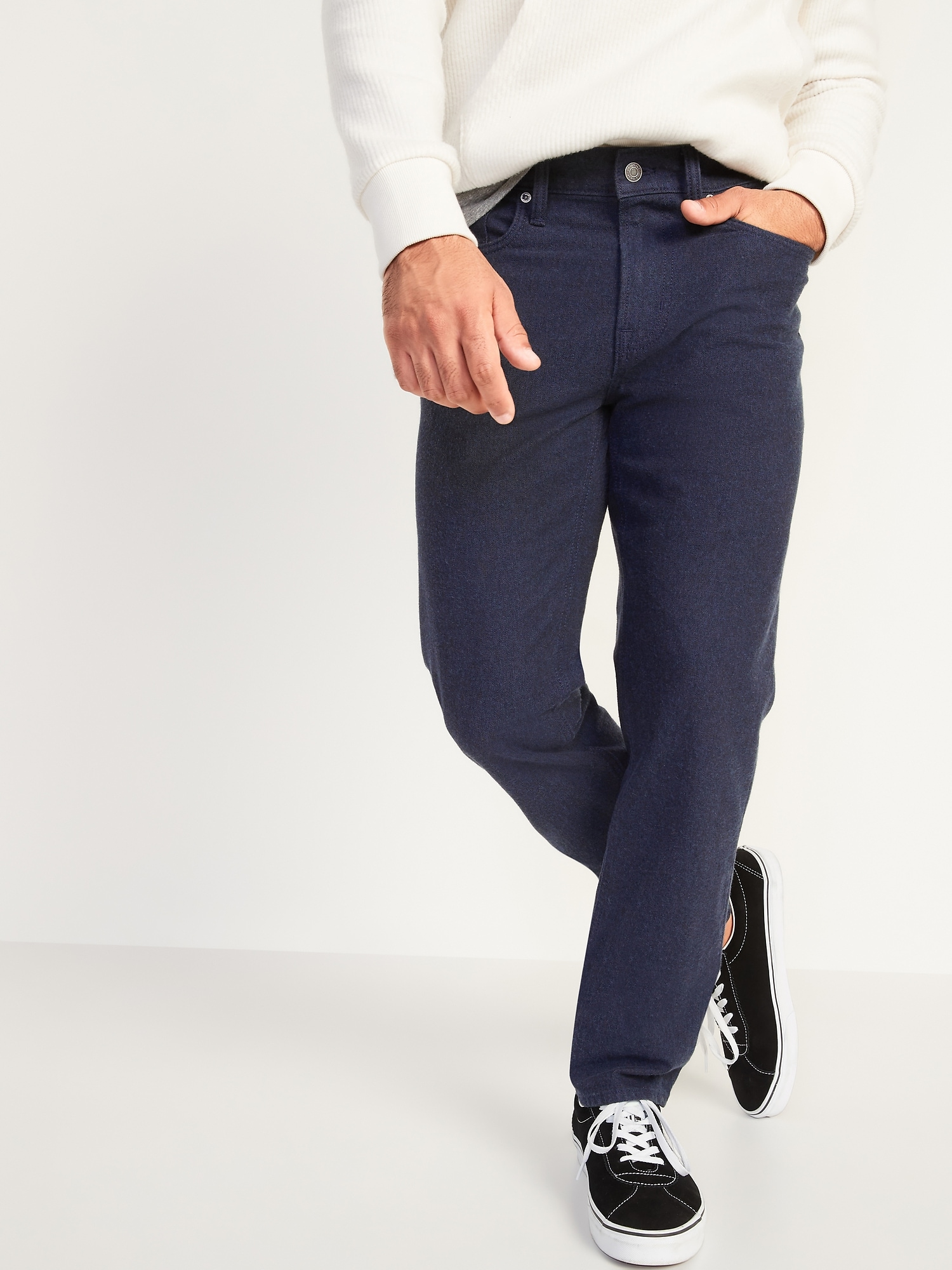 Relaxed Slim Taper Built-In Flex Textured Twill Jeans for Men
