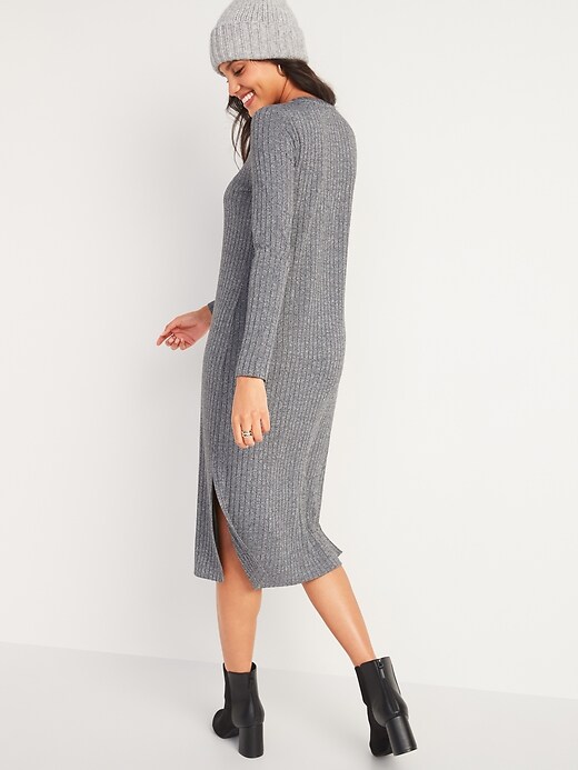 View large product image 2 of 3. Rib-Knit Long-Sleeve Midi Shift Dress for Women