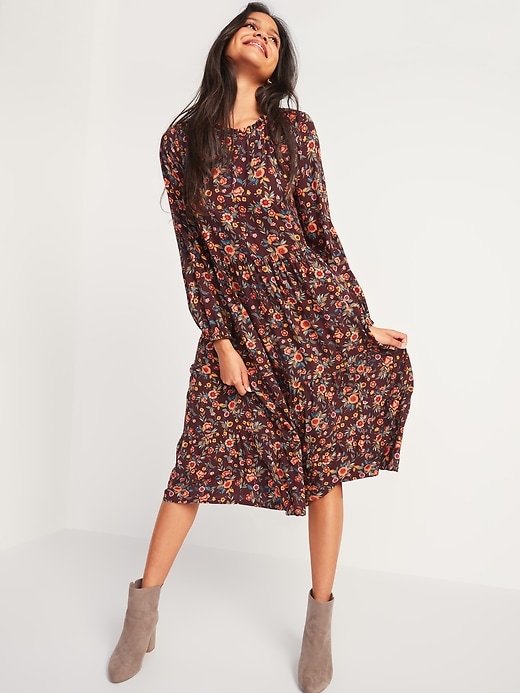 Old Navy Printed Tiered Midi Swing Dress for Women. 1