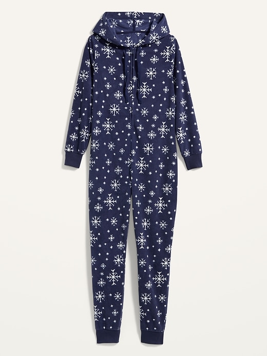 View large product image 2 of 2. Patterned Micro Performance Fleece Hooded One-Piece Pajamas