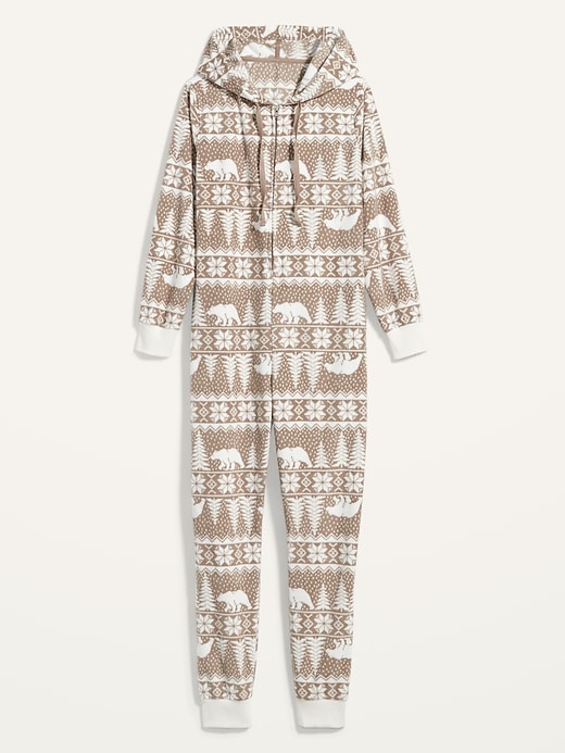 View large product image 2 of 2. Patterned Micro Performance Fleece Hooded One-Piece Pajamas