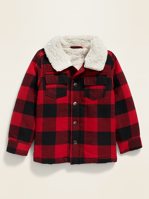 View large product image 1 of 2. Unisex Sherpa-Lined Plaid Shirt Jacket for Toddler