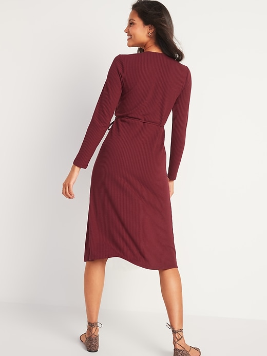 Image number 2 showing, Rib-Knit Midi Fit & Flare Wrap Dress