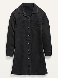 View large product image 3 of 3. Garment-Washed Black Jean Shirt Dress for Girls