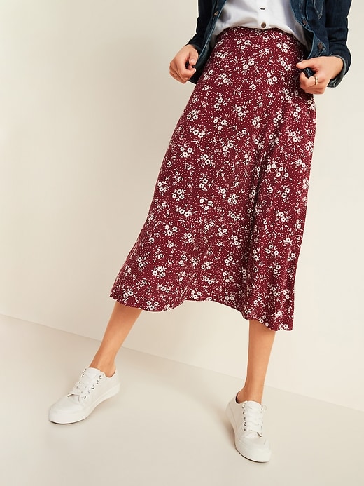 View large product image 1 of 1. High-Waisted Floral-Print Midi Slip Skirt for Women