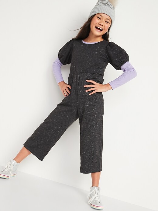 View large product image 1 of 2. Balloon-Sleeve Sparkle Jumpsuit for Girls