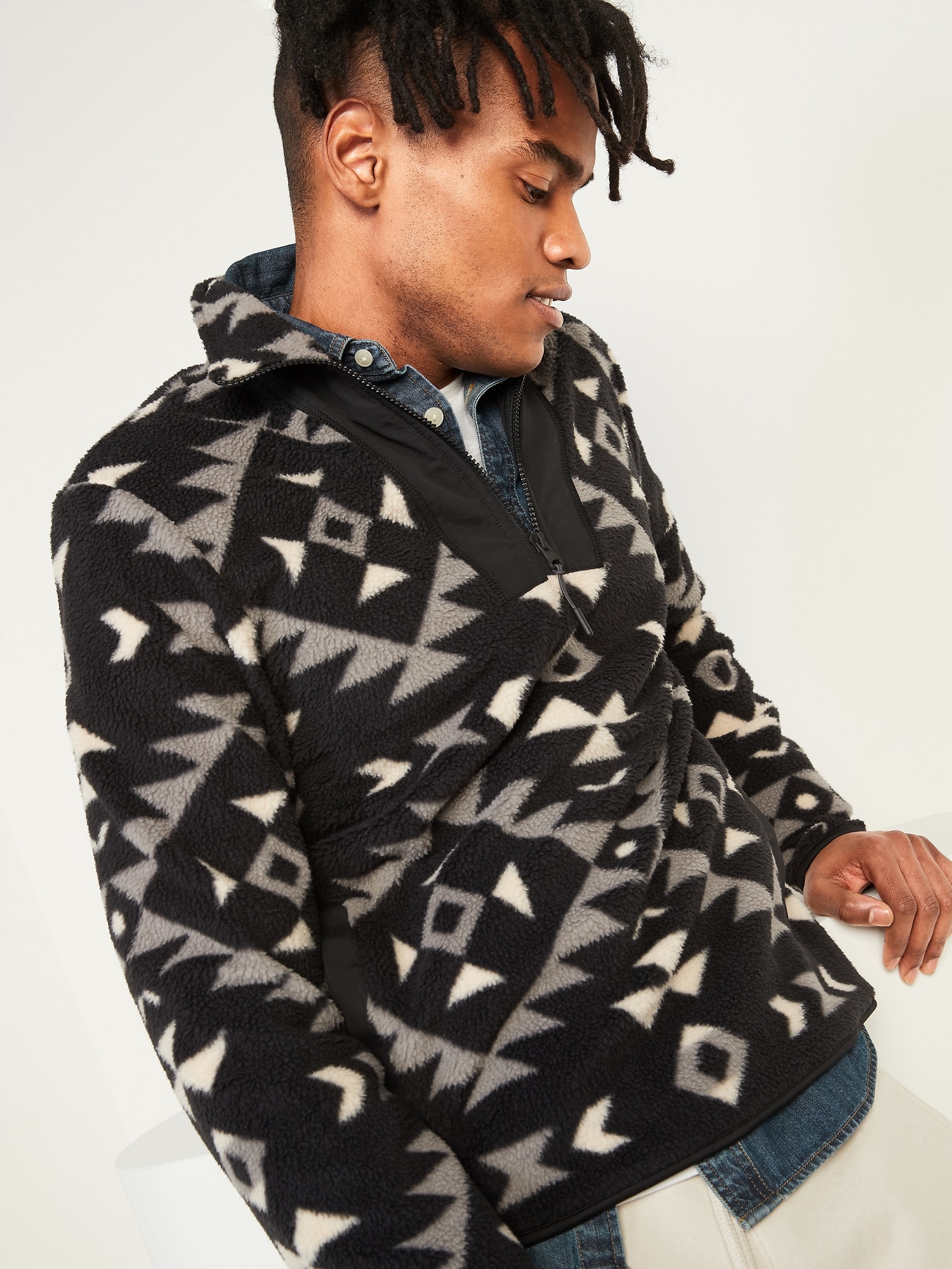 Cozy Sherpa Half-Zip Mock-Neck Sweatshirt for Men | Old Navy