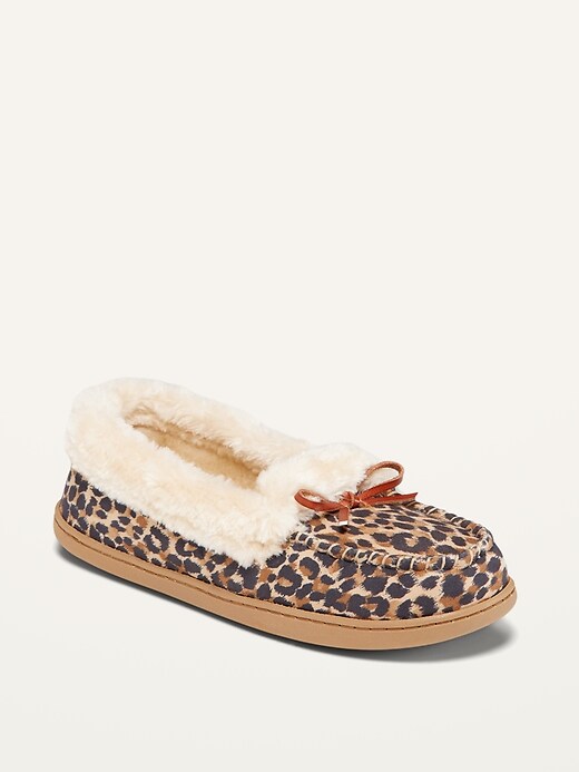 Image number 1 showing, Water-Repellent Faux-Fur-Lined Moccasin Slippers