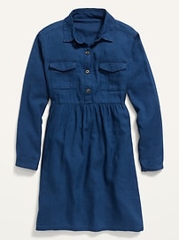 View large product image 3 of 3. Chambray Utility Shirt Dress for Girls