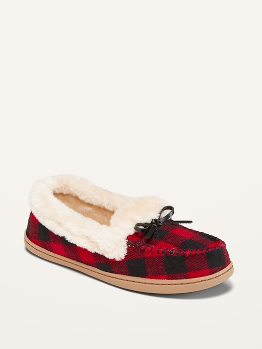 Image number 1 showing, Soft-Brushed Faux-Fur Lined Moccasin Slippers for Women