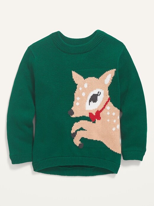 View large product image 1 of 2. Deer-Critter Graphic Pullover Sweater for Toddler Girls