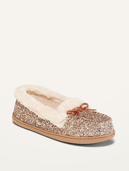 Old Navy Glitter Faux-Fur Lined Moccasin Slippers for Women. 1