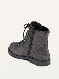 View large product image 3 of 3. Gray Glitter Lace-Up Combat Boots for Girls