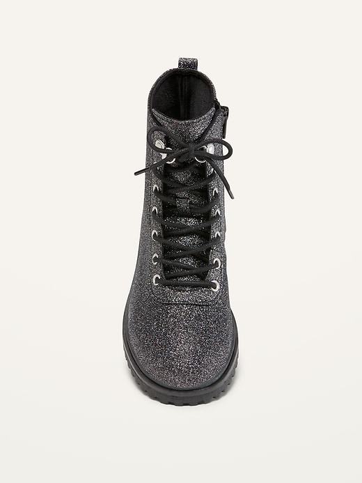 View large product image 2 of 3. Gray Glitter Lace-Up Combat Boots for Girls