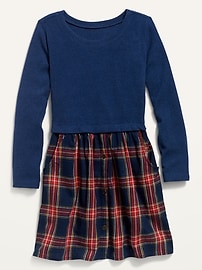 View large product image 3 of 3. Long-Sleeve Mixed Material Dress for Girls