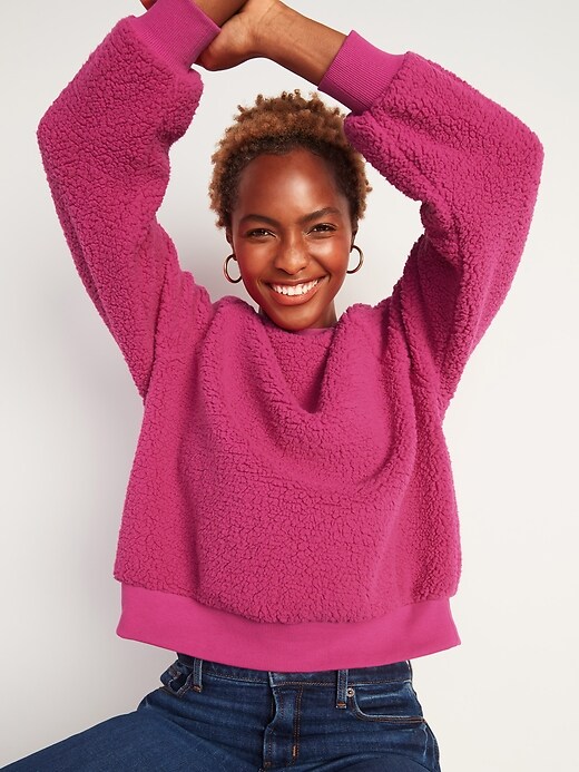 View large product image 1 of 2. Loose Cozy Sherpa Sweatshirt for Women