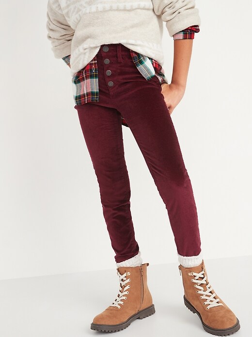 View large product image 1 of 4. High-Waisted Rockstar Super Skinny Button-Fly Velvet Pants for Girls