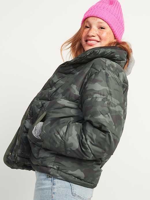 Image number 1 showing, Camo Quilted Utility Puffer Jacket for Women