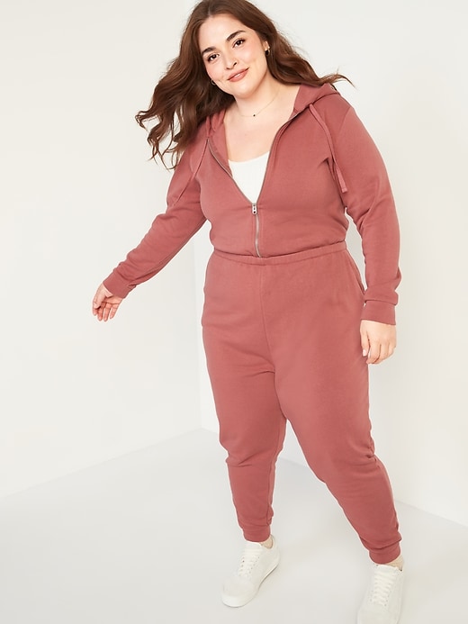 View large product image 1 of 2. Cozy Zip-Front Plus-Size Hoodie Jumpsuit