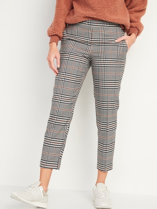 Image number 1 showing, Mid-Rise Straight Plaid Pull-On Ankle Pants